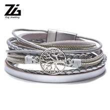 ZG женский браслет кожаный Шарм богемный стиль кожаный браслет Дерево жизни жемчужный ювелирный женский браслет