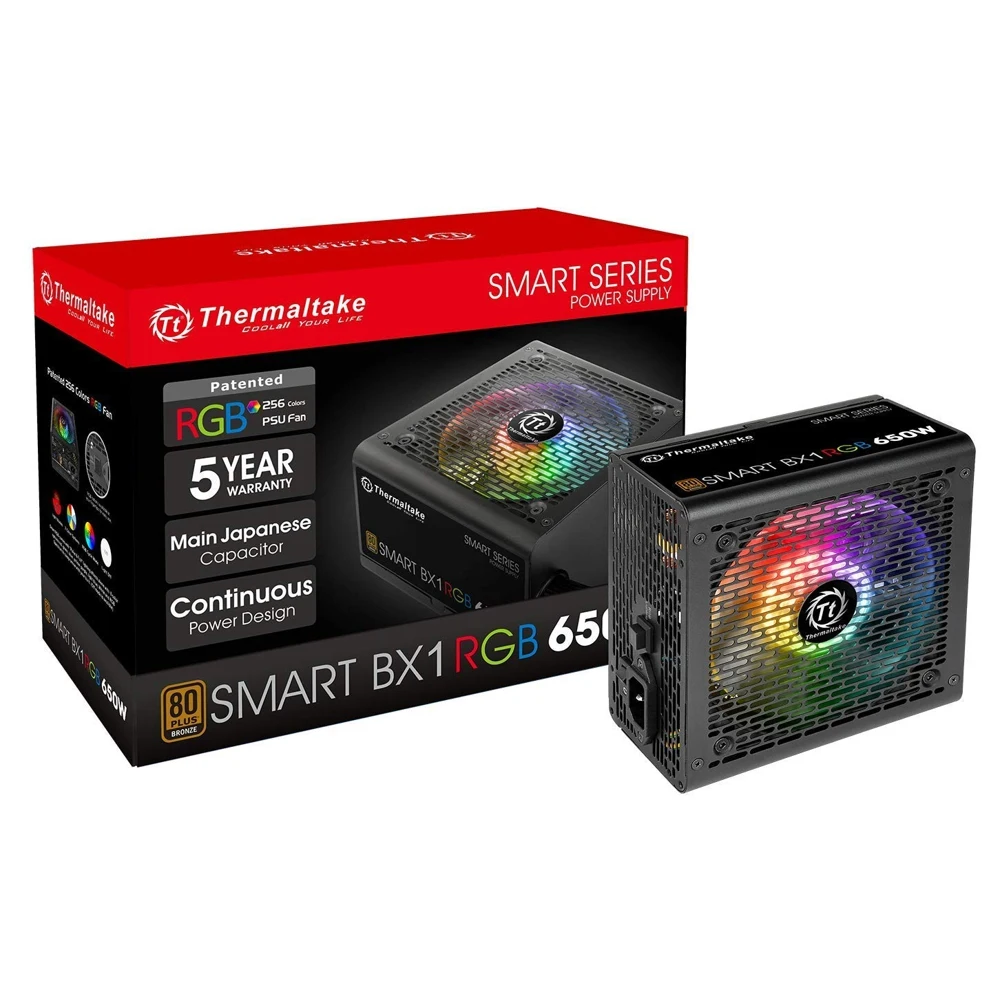 Блок питания Thermaltake ATX 650W Smart BX1 RGB 80+ bronze(24+4+4pin) APFC 120mm fan color LED 6xSA
