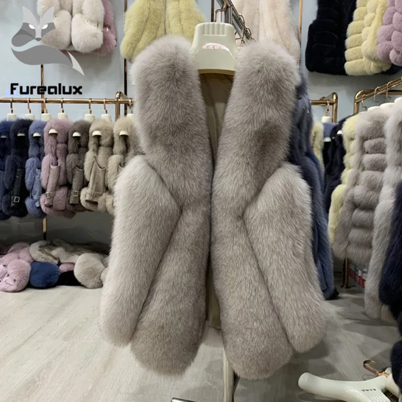 Furealux 80 см дизайн натуральный мех лисы Жилет натуральный цельный лисий мех жилет женский натуральный Лисий жилет