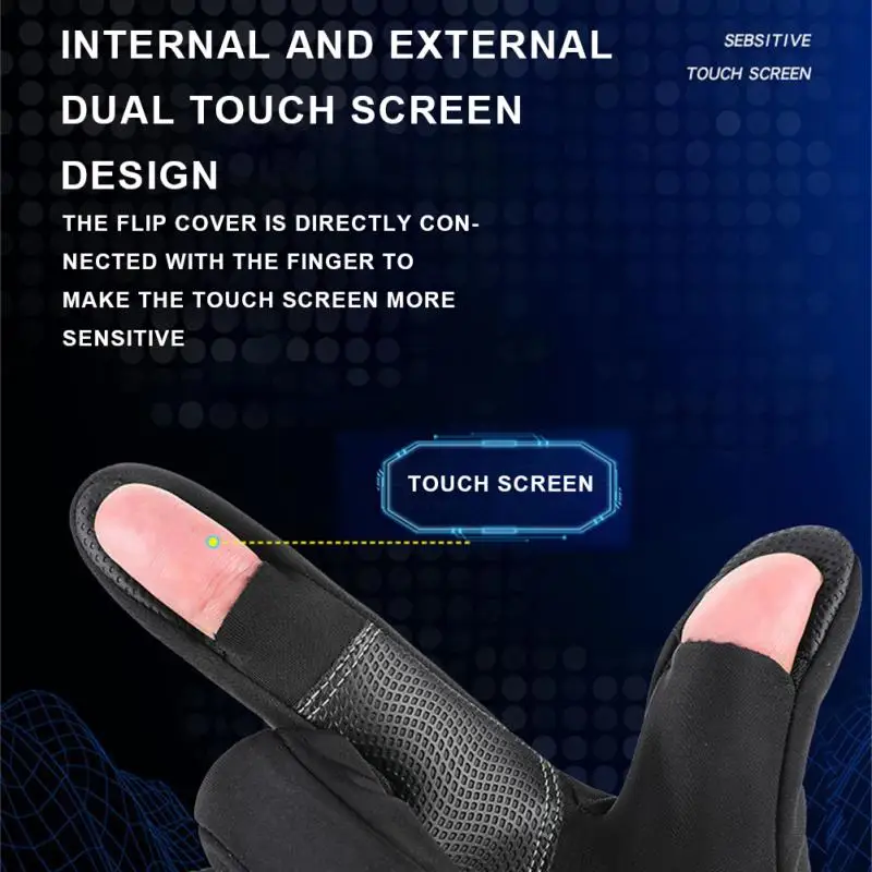 2022 1Pair Outdoor Winter Fishing Gloves Exposed Two-finger Non-Slip Screen Waterproof Non-slip Wrist Elastic Warm Fishing Glove