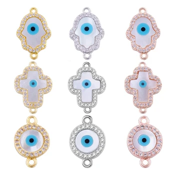

Juya DIY Turkish Eye Jewelry Findings Hamsa Cross Greek Evil Eye Shell Charm Connectors For Women Needlework Jewelry Making