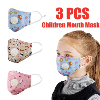 

3PCS Mouth Mask Cartoon Children Mouth Mask Respiratory Mask Warm Dust Mask Fits 2-10 Years Old Kid