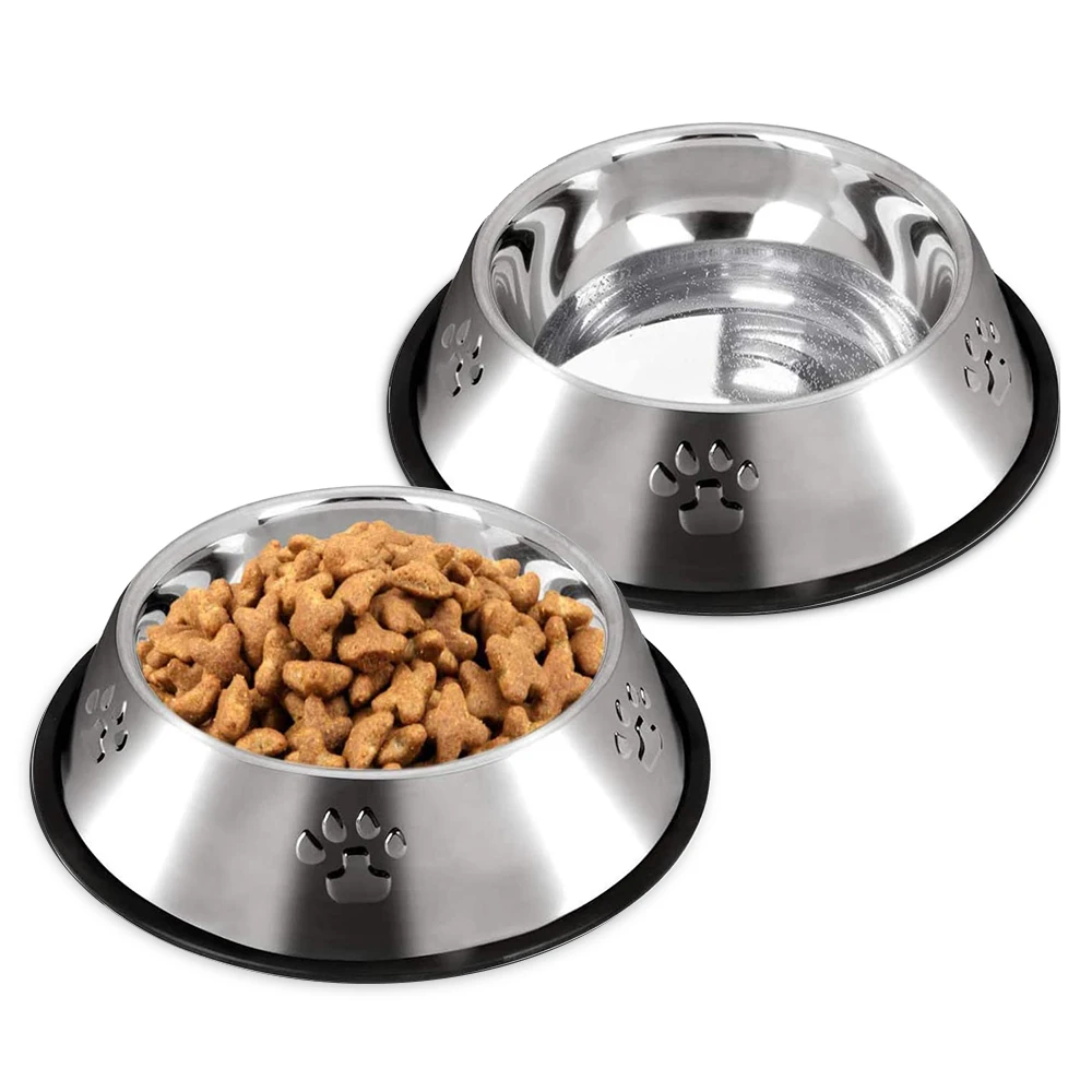 

Dog Bowls 2 Pack Stainless Steel Feeding Travel Feeder Food Drink Water Dish for Small Medium Pet Puppy Cat 22cm