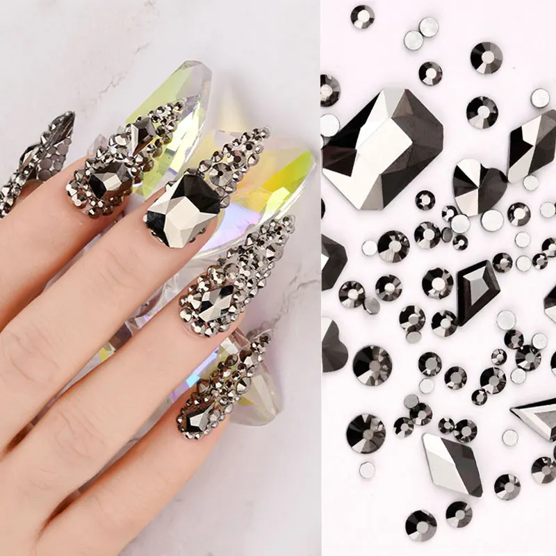 

1 Box Nail Rhinestone AB Flat Back Bottom Bling Crystal Mixed Size Gems Beads Colorful 3D Nail Art Decorations Nails Accessories