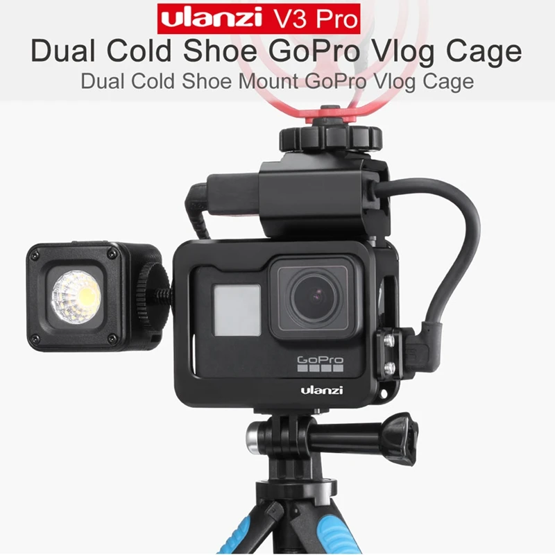 Ulanzi V3 Pro металлический чехол Vlog для GoPro 7 6 5 двойной чехол для холодного башмака с микрофоном светодиодный светильник адаптер микрофонный кабель зажим