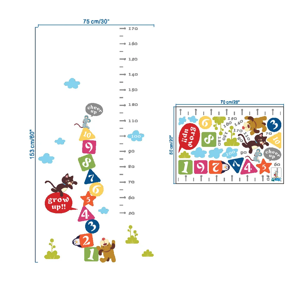 Модные Мультяшные наклейки на стену украшение для дома карта роста детские весы
