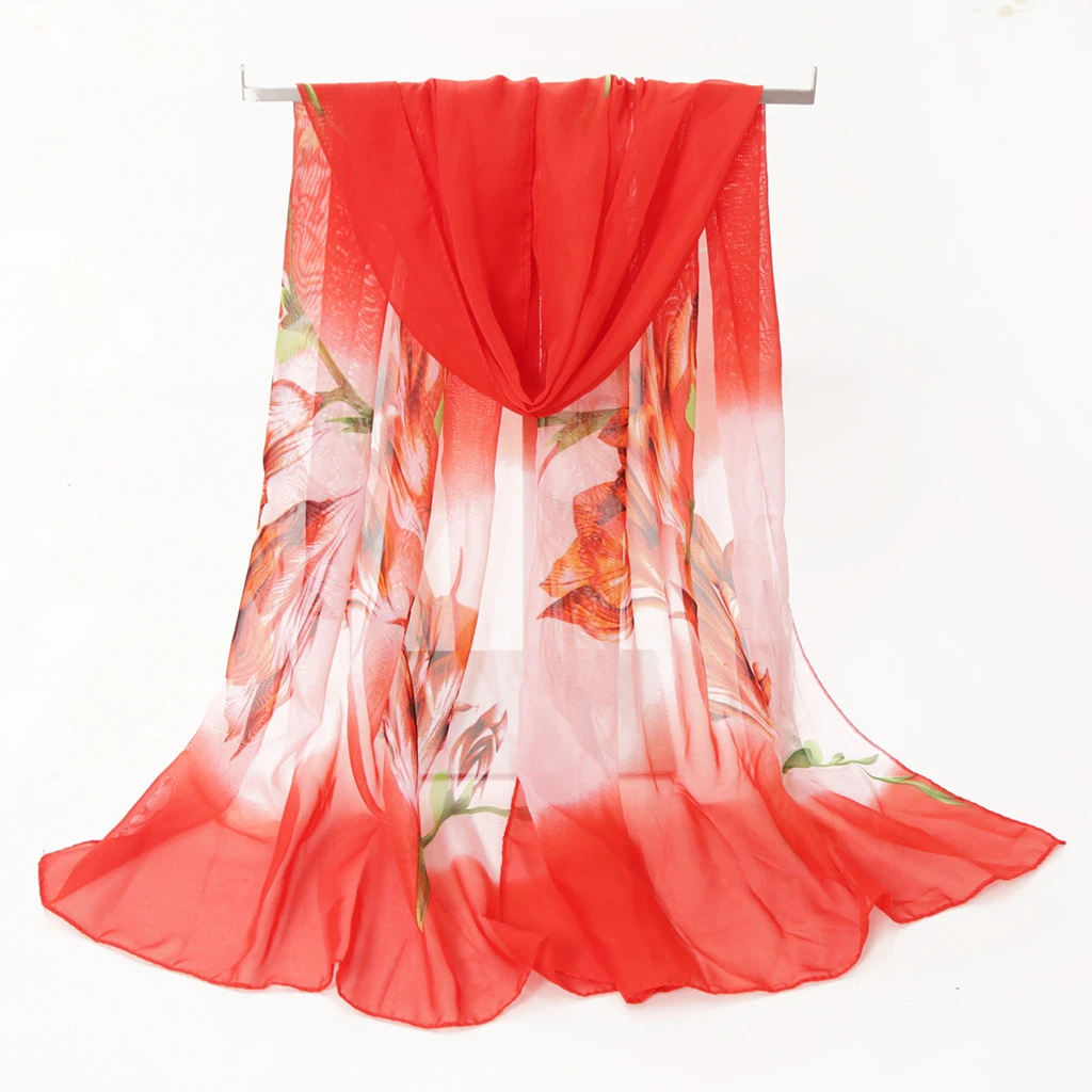 Fashion Silk Chiffon Scarves Women Wrap Sunscreen Beach Cover Up Long Hijab Print Flowers Shawl Summer Polyester Cape Femal 919