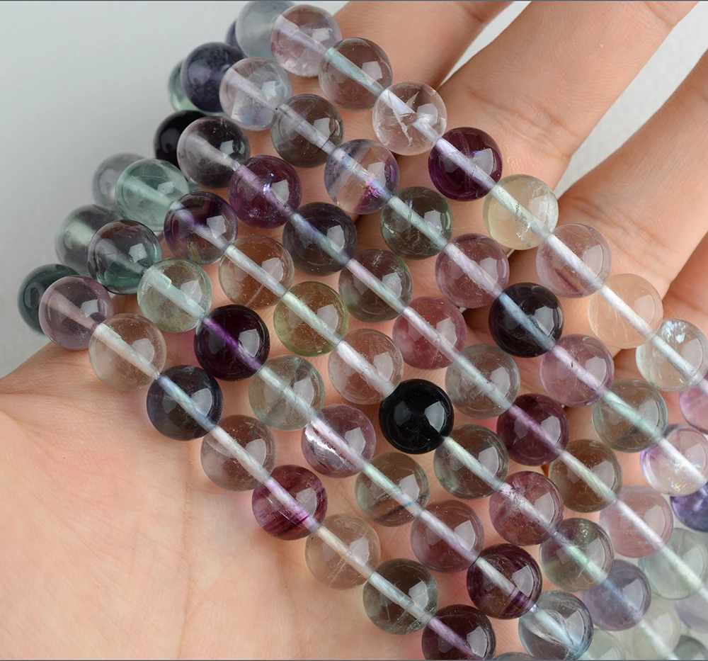 2 Strands  High Quality  Natural Colorful Fluorite Beads  8 - 12mm For Jewelry Making 15.5“