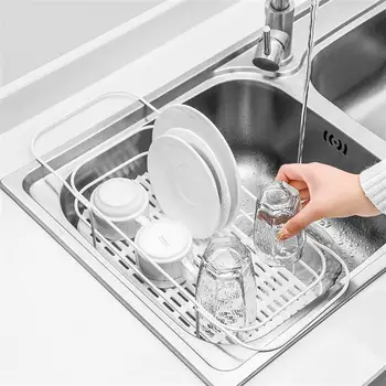 

Multifunction Adjustable Sink Dish Drying Rack Iron Sink Bowl Chopsticks Organizer Dish Drainer Holder Storage Basket