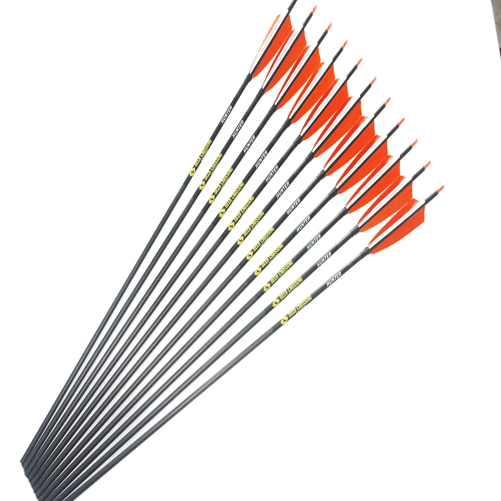 12pcs pure carbon arrows spine300 340 400 500 600 ID6.2mm 5"Turkey