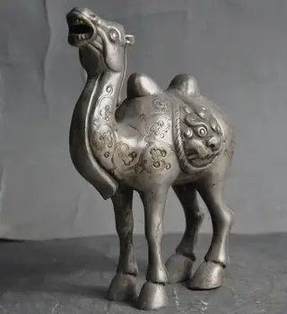 

6"old Chinese bronze silver Feng shui auspicious camel animal beast head statue