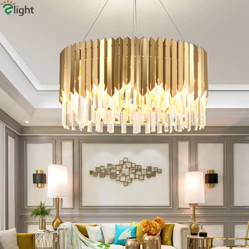 

Hot Luxury Living Room Lustre Shiny Gold Steel E14 Led Pendant Light Indoor Lighting Luminaria Led Pendant Lamparas Fixtures