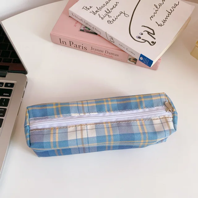 Sweet And Lovely Plaid Pattern Pencil Case Kawaii Pencil Bag Funny Pencilcase Cartoon Students School Supplies Cute Stationery 2lanhuang
