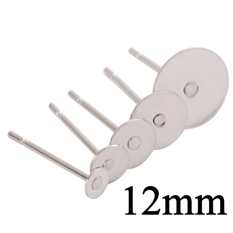 12mm 100 шт./лот, пустые серьги из нержавеющей стали, шпильки, стальная цветная плоская круглая подставка для сережек, ювелирные изделия, принадлежности - Цвет: 12mm
