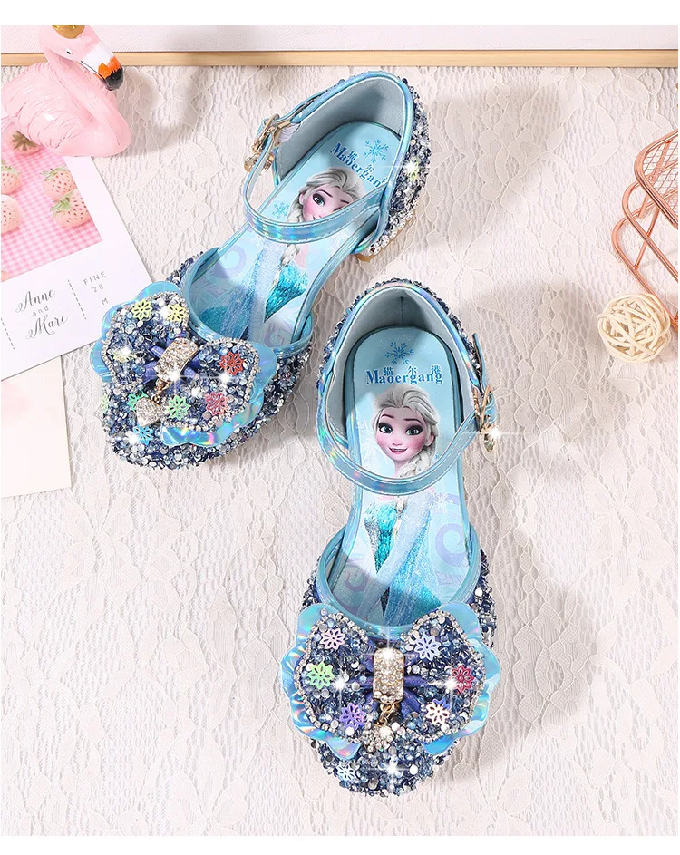 Новая Осенняя обувь Эльзы для девочек; кожаная детская обувь с героями мультфильмов; детские туфли принцессы; сандалии для девочек; сандалии Снежной Королевы