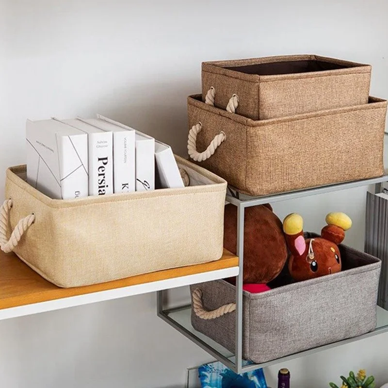 Handmade Storage Basket With Double Handle Jewelry Clothes Toys Sorting Box Toy Wicker Boxes Makeup Organizer With Lid
