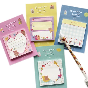 

30 sheets Kawaii Rainbow Land Series Ice Cream Yellow Duck Bear Sticky Note Memo Pad School Office Supply Student Stationery