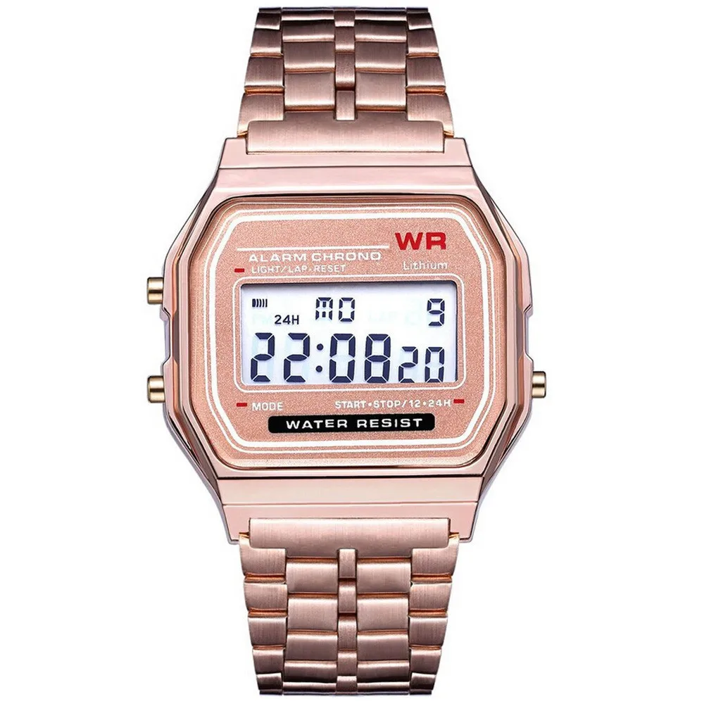 Электронные часы для мужчин и женщин светодиодный цифровой водонепроницаемый кварцевые часы из нержавеющей стали ремешок золотые наручные часы Relogio Masculino - Цвет: B