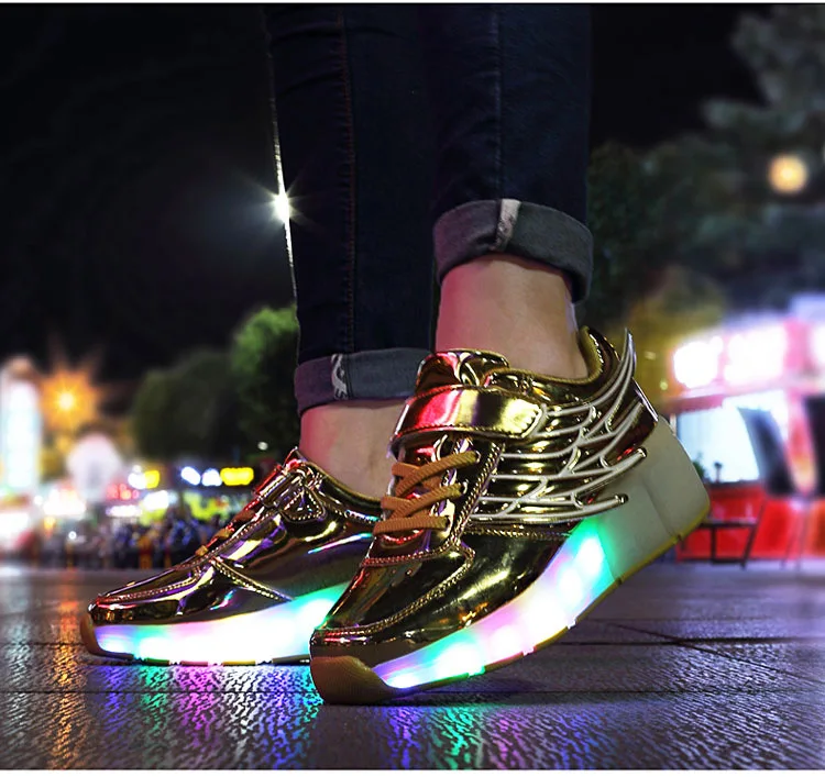 Heelys USB зарядка светодиодный Красочные Дети Мода кроссовки с одного колеса роликовые коньки обувь для мальчиков и девочек