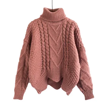 

Women Knitted Sweater 2019 Casual 5 Colors Solid Turtleneck Ladies Sweaters