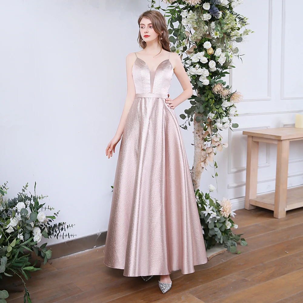 SSYFashion, новинка, Простое розовое вечернее платье, сексуальное, v-образный вырез, открытая спина, сверкающее, длина до пола, для выпускного вечера, официальное платье на заказ, Vestidos De Noche