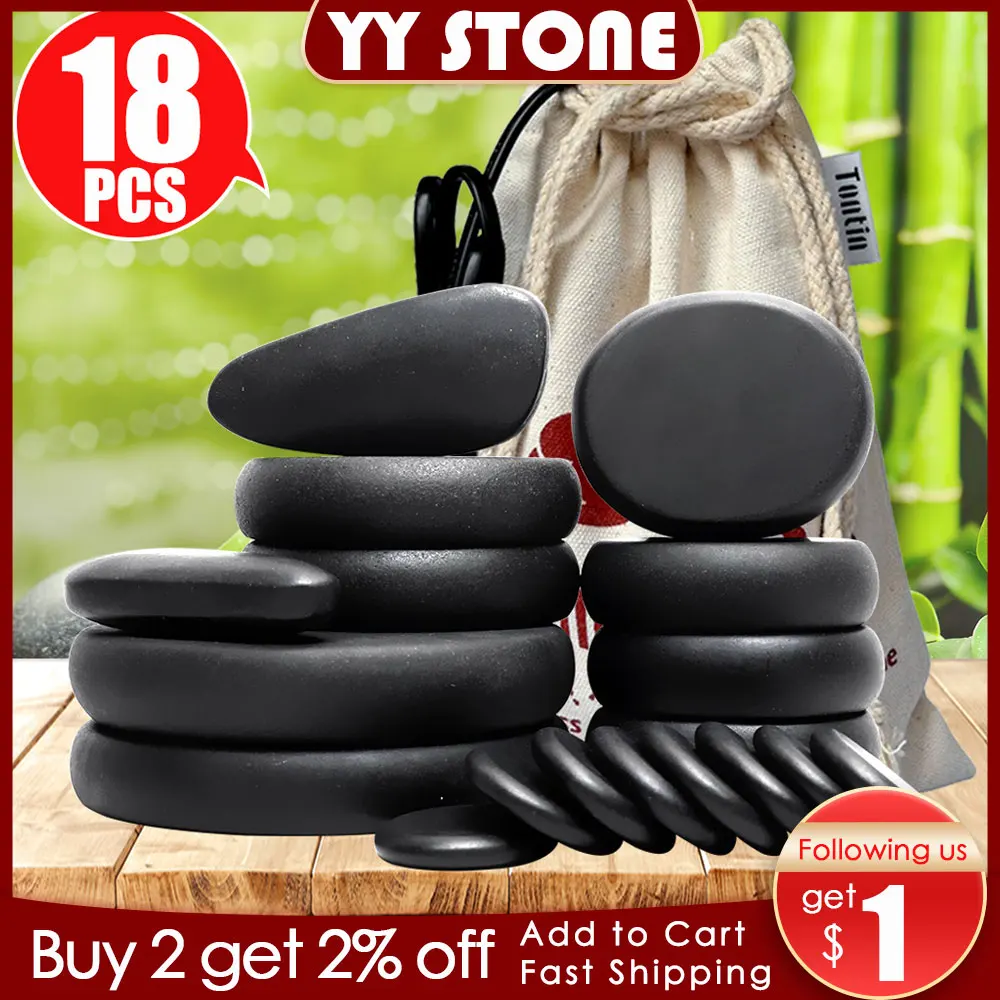 18pcs/set Hot Massage Energy Body Basalt Stone set Beauty Salon SPA with Thick Canvas healthcare back pain relieve massage set gradient color jewelry cardboard box bracelet necklace display packaging boxes with sponge inside 18pcs 24pcs