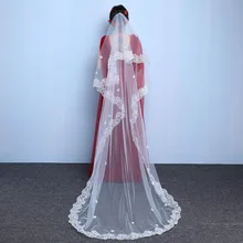 Самый дешевый Длинная фата невесты, платье белого цвета и цвета слоновой кости, размеры для возраста от 1 свадебная фата с кружевным краем Свадебные аксессуары Mariage Veu Свадебные вуали