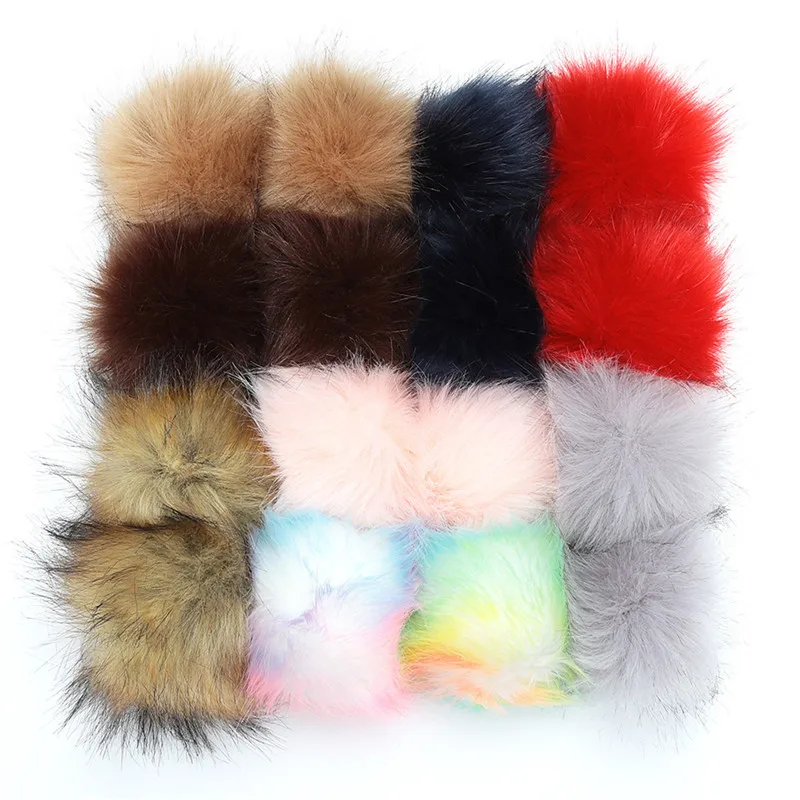 16pcs Fur Pom Pom Balls With Rubber Band Snap Button Shoes Hats Bags Fluffy Pom Pom DIY Hand Ornaments Crafts Accessories 8/10cm