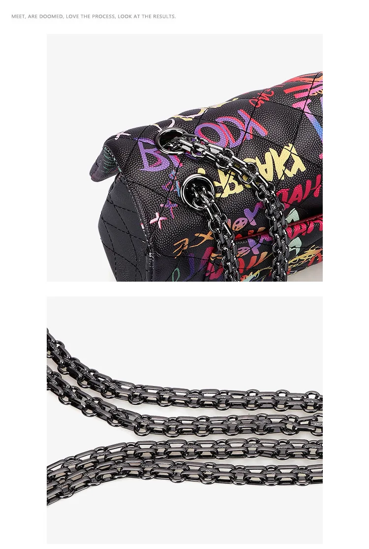 Женская сумка, новинка, цветная с принтом граффити, большие сумки на плечо, модные большие дорожные сумки, женские брендовые роскошные сумки на цепочке