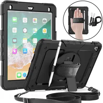 

For New iPad 9.7 2017/ 2018 Kids Safe Shockproof Armor cover Pencil Holder for iPad Pro 9.7/iPad Air 2 Hand strap & Neck strap