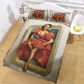 

Home Textile Fabric Quilt Cover and Pillow Case Bedding Set Luxury Full Size 3d Comforter Beautiful Girl with Red Dress Quality