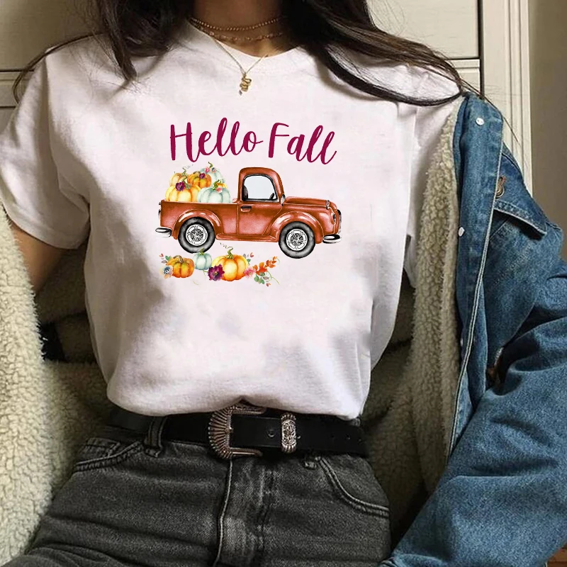 Женский s Meet Me At Pumpkin Patch Truck Печатный Хэллоуин День благодарения Осенняя Футболка женская графическая футболка Женская топы - Цвет: bvr20093