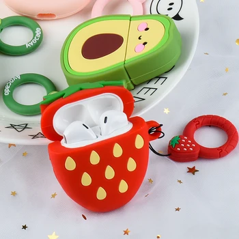 

Cute Cartoon Strawberry Avocado Peach Cover Case For Apple AirPods 2 1 Earphone Soft Case For Apple Air Pods 1 2 With Hooks 2019