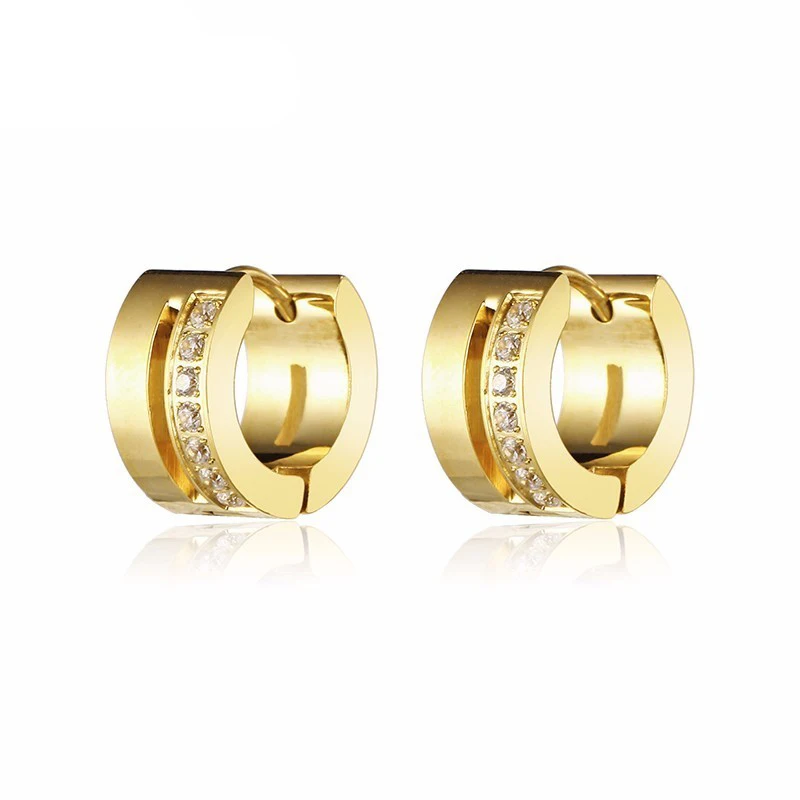 RIR Stainless Steel Hip Hop Style Crystal Hollow Charm Small Hoop Earring Temperament Female Jewellery Earrings | Украшения и