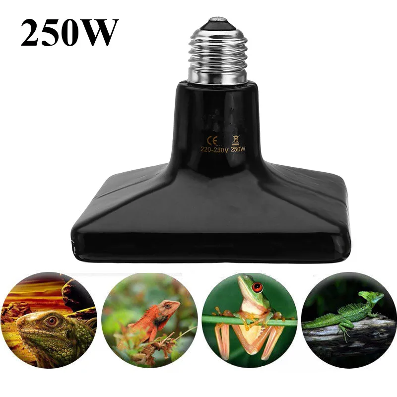 E27 квадратный ПЭТ нагревательный светильник внешний черный керамический передатчик изоляционная лампа рептилия ПЭТ брудинг лампа AC220V 25-250W - Цвет: 250W