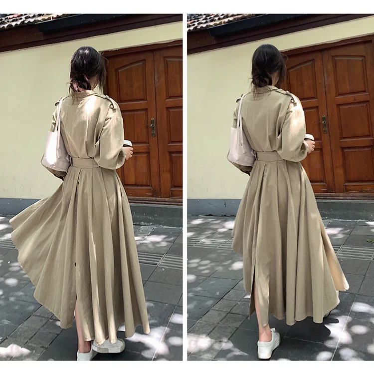 Модное шикарное пальто для фотосессии с большим подолом, осень, стиль, женское платье, шарад, пуговица сзади, талия, облегающий Тренч
