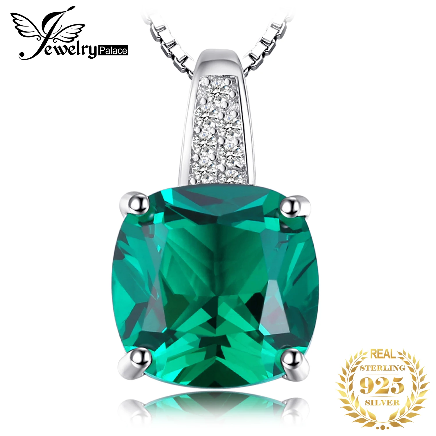 

JewelryPalace Simulated Nano Emerald Created Ruby 925 Sterling Silver Pendant Necklace Women Green Gemstone Solitaire No Chain