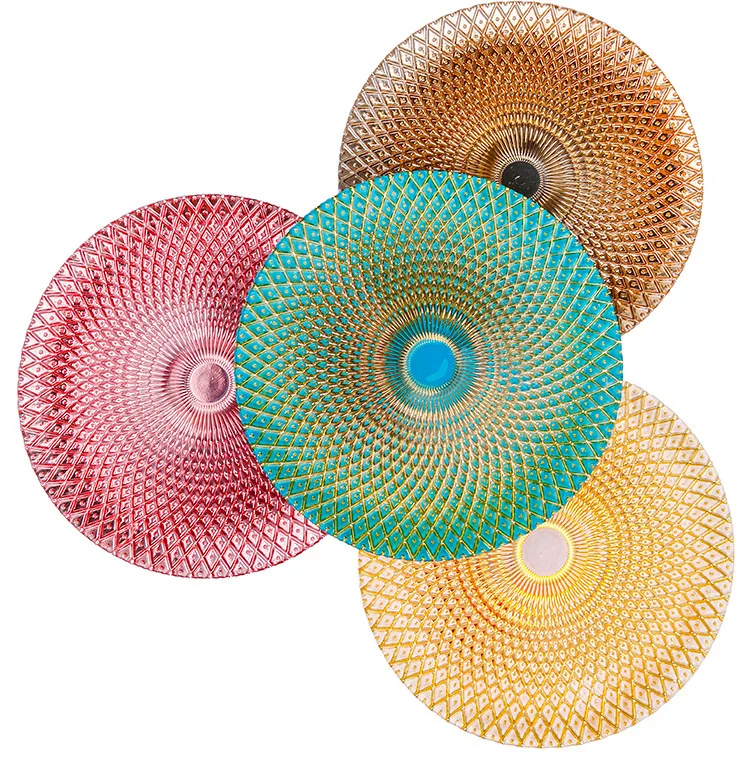 Natural detox zhi li Manufacturers Wholesale Color Glass Plate Pineapple Grain Processing Electroplated Plate Glass Tableware Cu