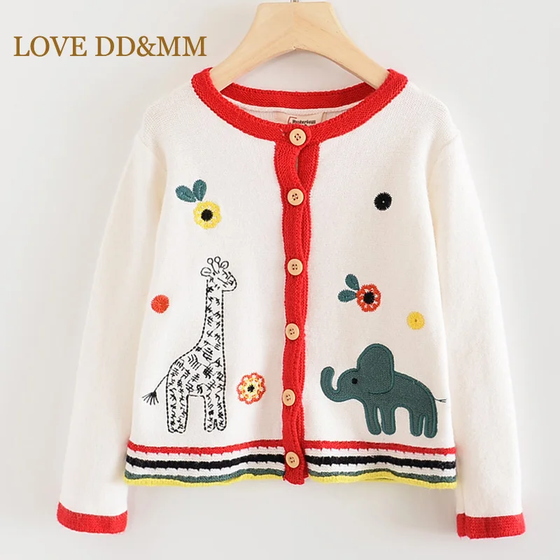 LOVE DD& MM/пальто для девочек; Новинка г.; осенний мягкий вязаный кардиган с вырезом лодочкой и рисунком жирафа и слона для девочек; детская верхняя одежда