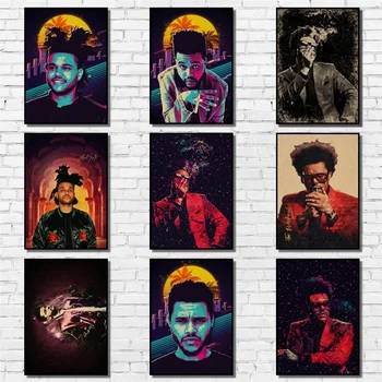 

The Weeknd Poster Kraftpaper Popular Rapper Poster Art Painting Abstract Fancy Wall Sticker for Coffee House Bar