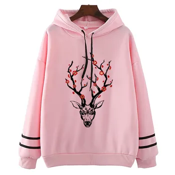 

Deer Painting Autumn Girl Hoodies Women O-Neck Casual Long Sleeve For Girl Vintage Print Sweatshirt