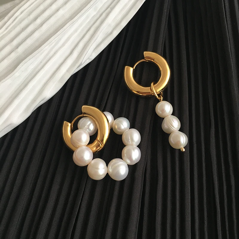 XIALUOKE Punk Metal Stainless Golden Round Earclip Earrings For Women Fashion Vintage Freshwater Pearls Drop Earrings Jewelry A8 drop earrings dangle earrings pearl earrings