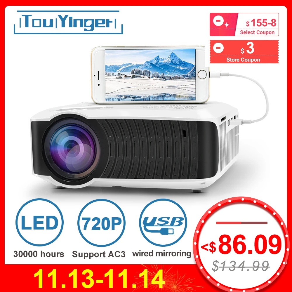 Meilleur TouYinger T4 mini projecteur LED 1280x720 Portable cinéma maison (affichage de synchronisation filaire en option pour Iphone Ipad téléphone tablette)