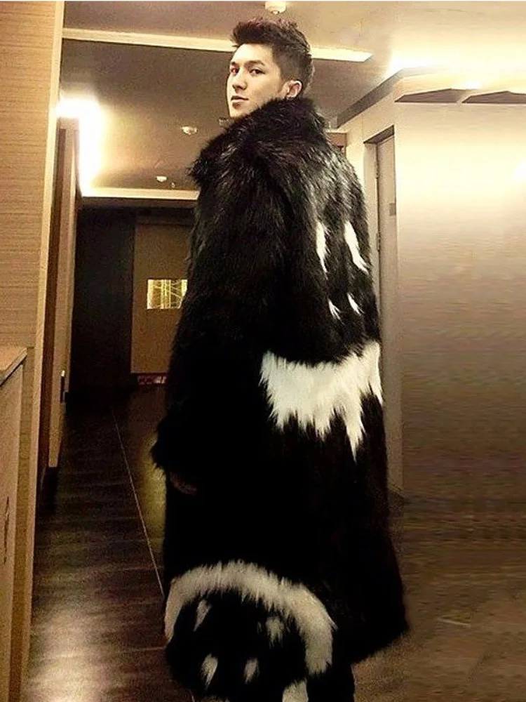 Men's Long Coat New Autumn and Winter Imitation Fox Fur Jackets Youth Large Size Windbreaker Men's Parkas Men Clothing