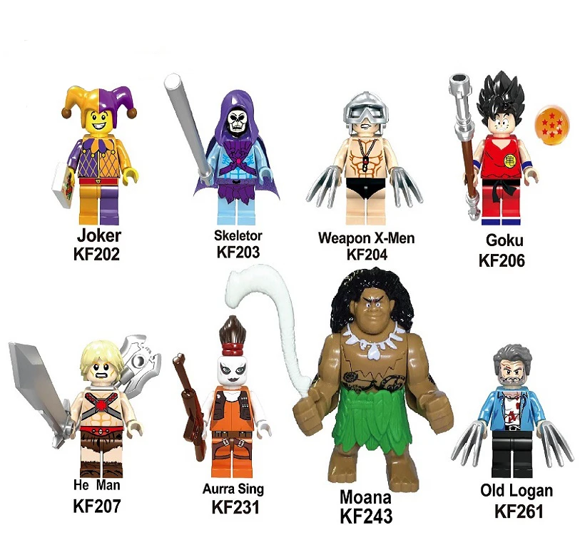 

Super Heroes Starwars Warrior Knight X-Man Skeletor Moana Aurra Sing Bricks Action Building Blocks Children Kid Gift Toys KF6021