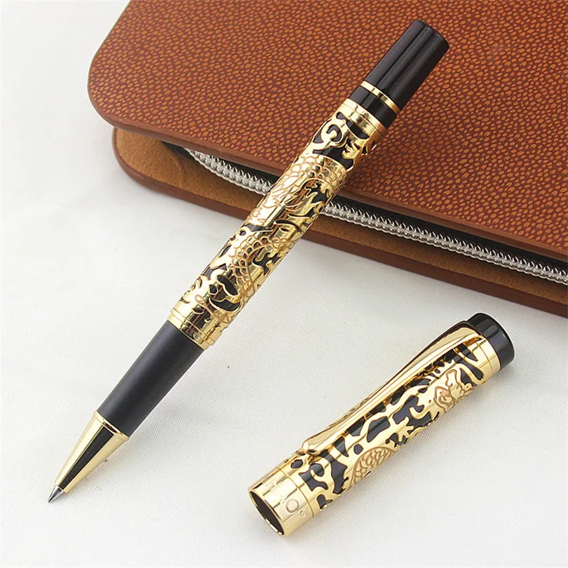 Caneta de Tinta Dourada para Negócios de Escritório Jinhao Luxo Luxuoso Metal Rollerball Caneta Bela Textura Dragão Escultura Preto & 5000 7 Material escolar e de escritório