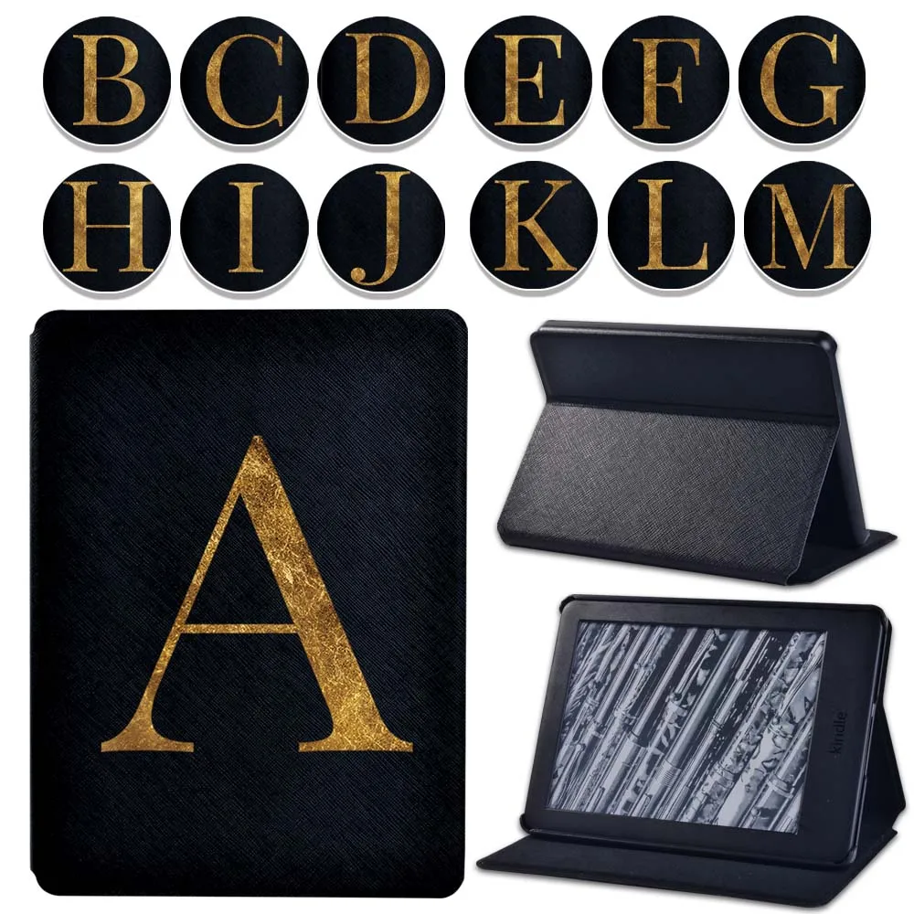 

for Amazon Kindle 8/10th Gen / Kindle Paperwhite (5/6/7/10 Gen) Initial Name 26 Letters Leather Stand Tablet eReader Cover Case
