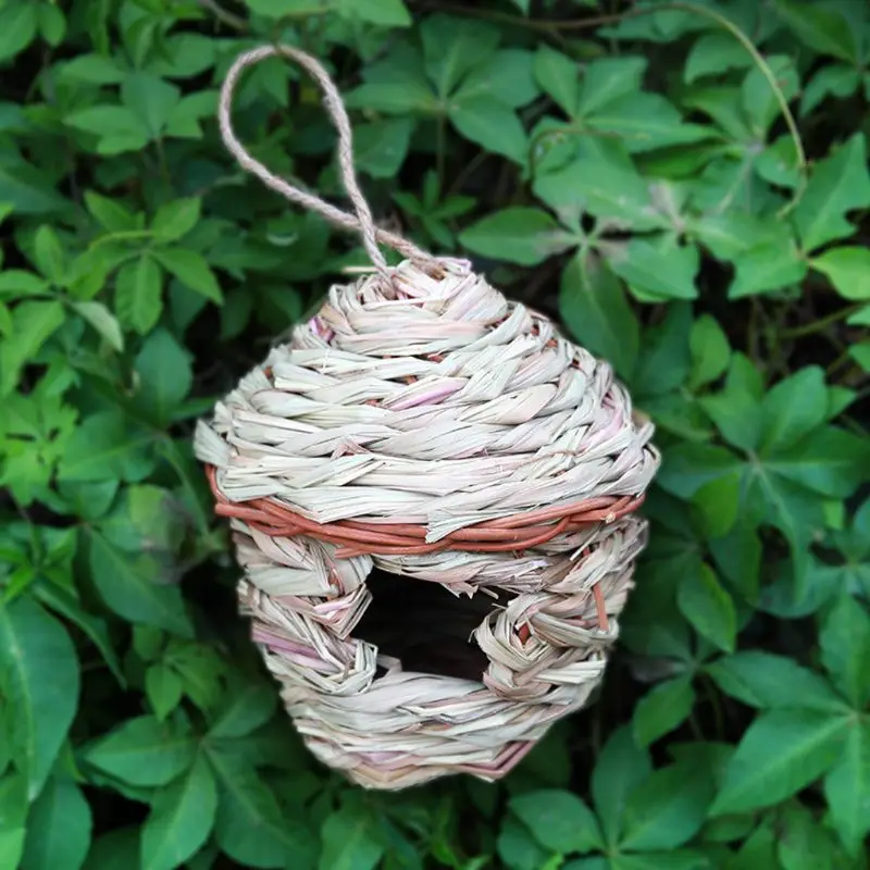 Птичий домик для уличного отдыха для птиц Висячие натуральные травы Птичье гнездо Колибри дом ручной работы домик-домик