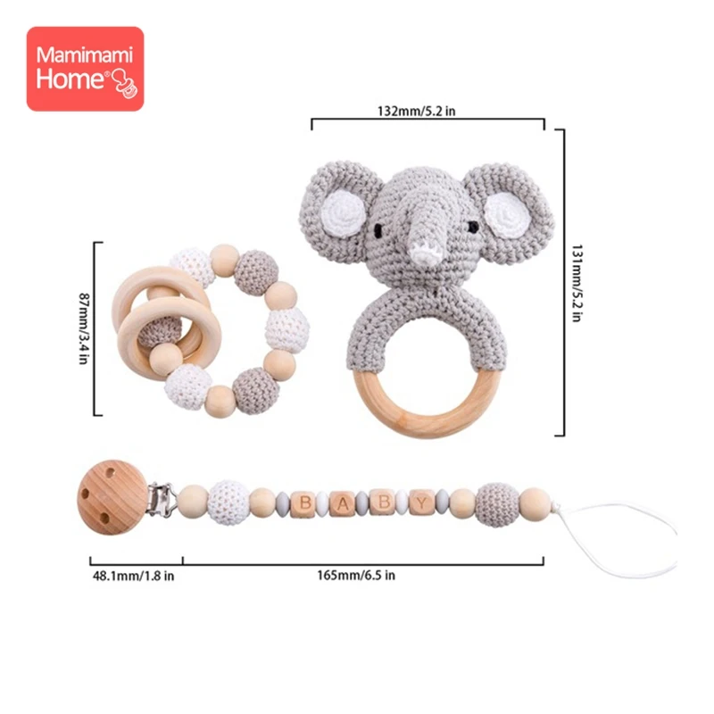 Elephant Set 4 Детский деревянный Прорезыватель крючком игрушки животных деревянные пустые грызуны олень погремушка пустышка зажим подвеска силиконовые бусины детские товары - Цвет: Elephant Set 4