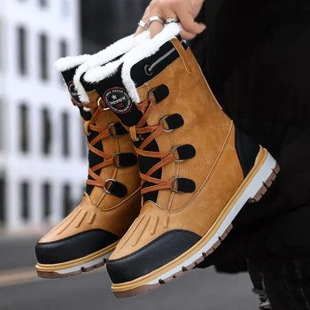 

Popular Winter Men Boots With Fur Warm Casual Boot Men Waterproof Leather Boots Mens Big Size 38-47 Working Boots Men Brand